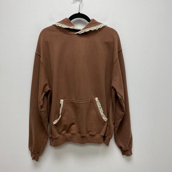 Tanner Fletcher Genderless Brown Lace Trim Pullover Hoodie & Jogger Set S $640 - Picture 5 of 16